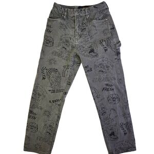 Teddy Fresh Doodle Print Carpenter Denim Pants Grey Mens 26